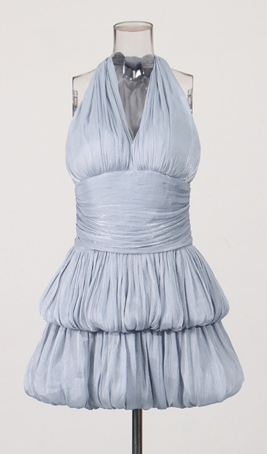 4d40a6ee39506a93b4bb34974748d8d3.jpg Fashionslee Women Keyla Grey Halter Pleated Mini Dress
