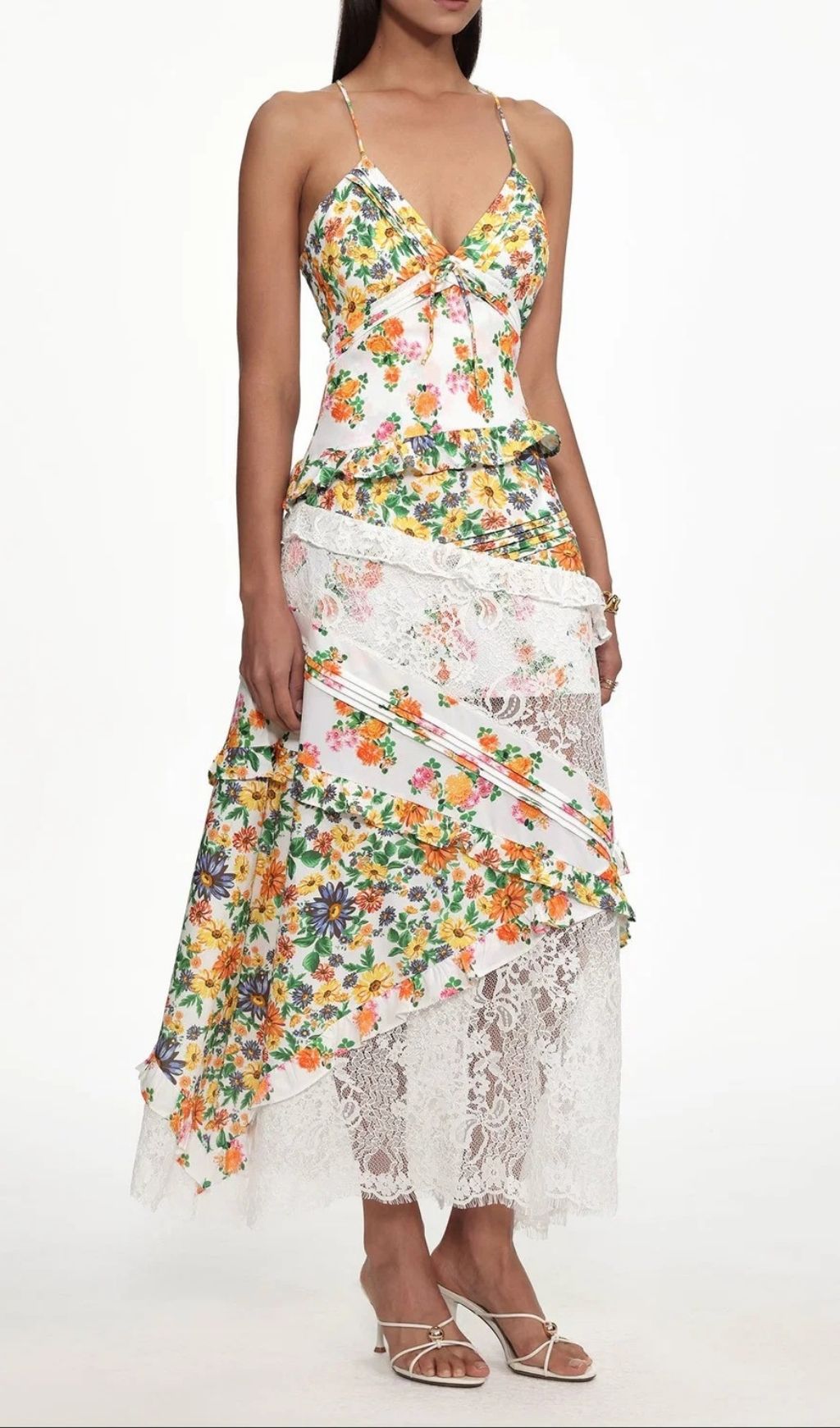 4d49e6b4c9b5e71d5aa0ff4c15bde0a4.jpg Fashionslee Women Georgia Yellow V Neck Floral Print Lace Maxi Dress