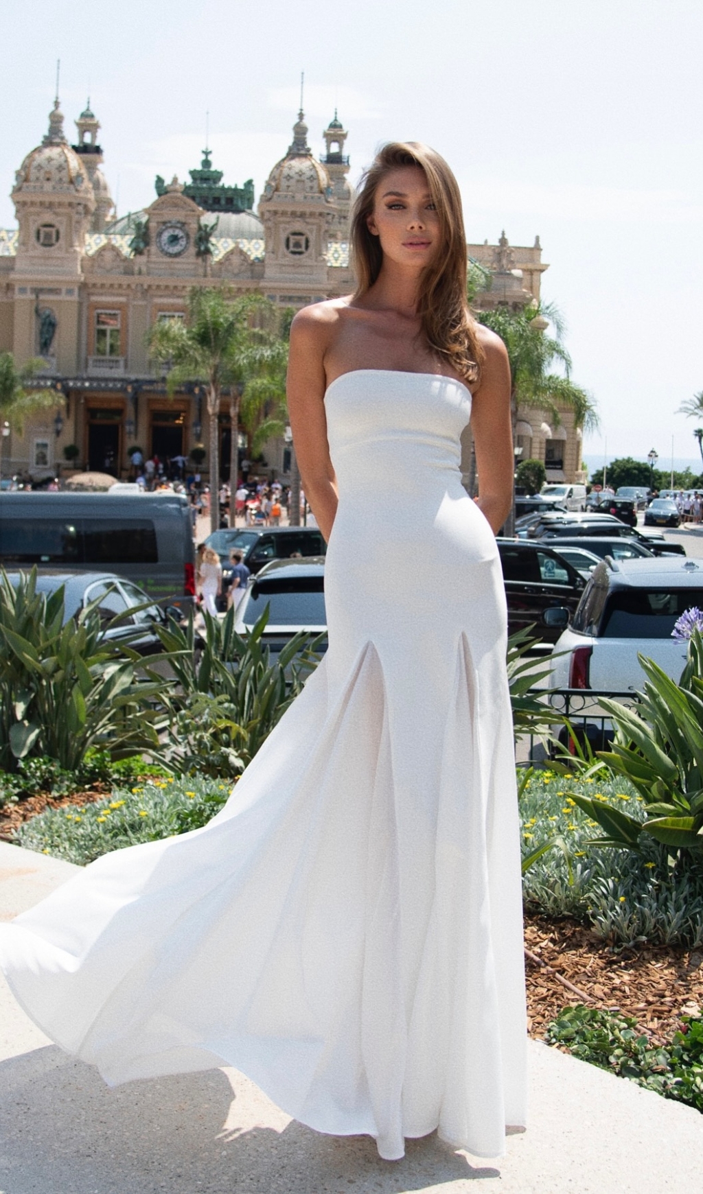 4d5895384779cae92d51f947f434b15c.jpg Fashionslee Women Strapless Mesh Insert A Line Maxi Dress White