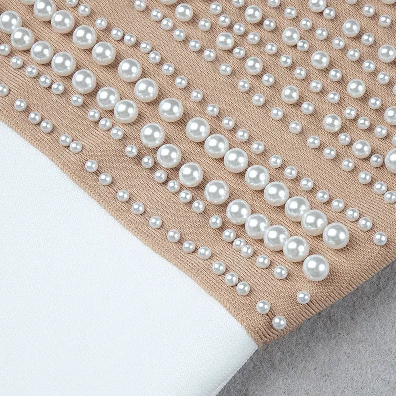 4d98d717298c4f381f4ef1d5b1fe62f0.jpeg Fashionslee Women Beige Pearl Halter Bandage Midi Dress
