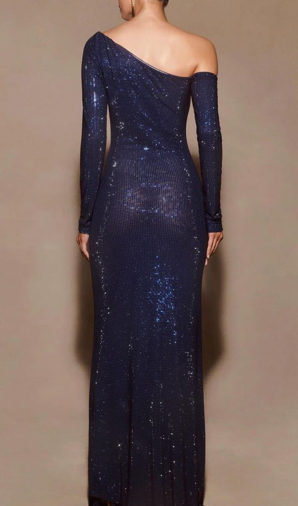Fashionslee Women Jacinthe Navy Off-Shoulder Diamante Maxi Dress