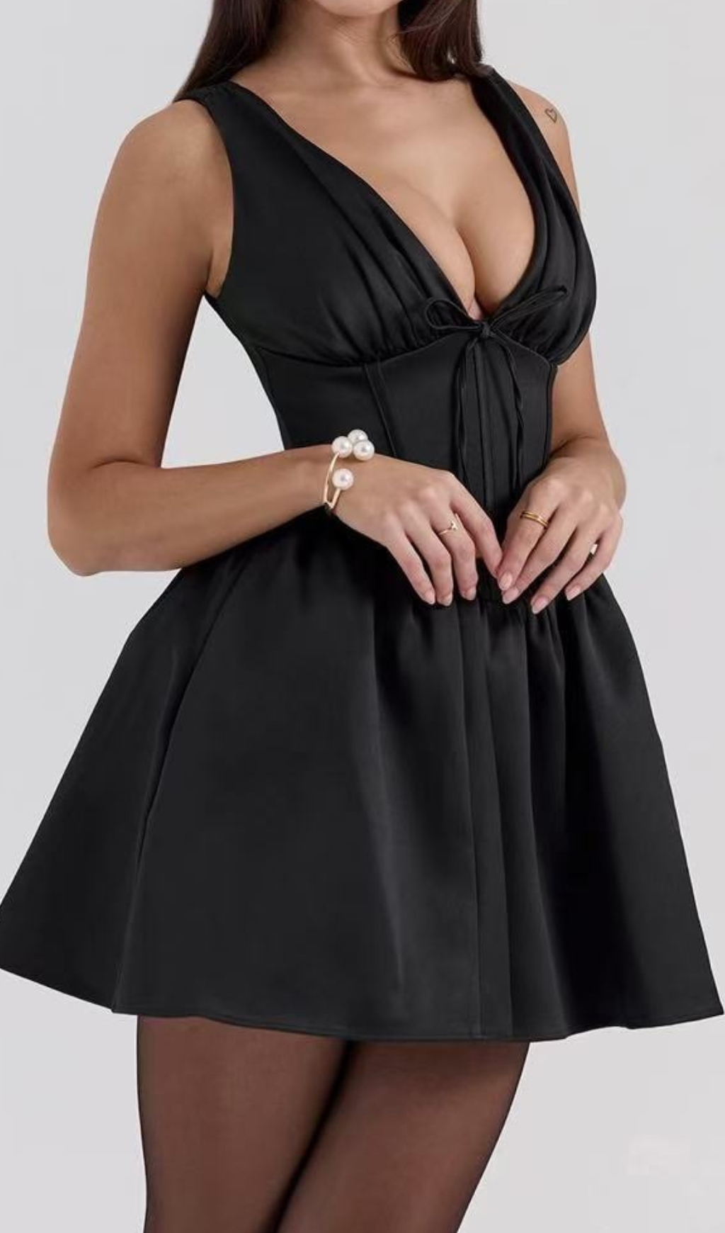 Fashionslee Women Dhara Black Corset Mini Dress