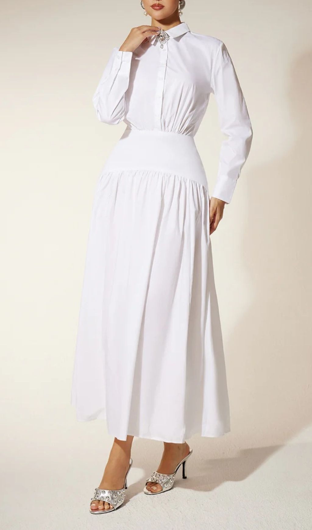 4e0ccfe1922de12dbde17be36b7e67de.jpg Fashionslee Women Eilert Collar Ruched Shirt Dress