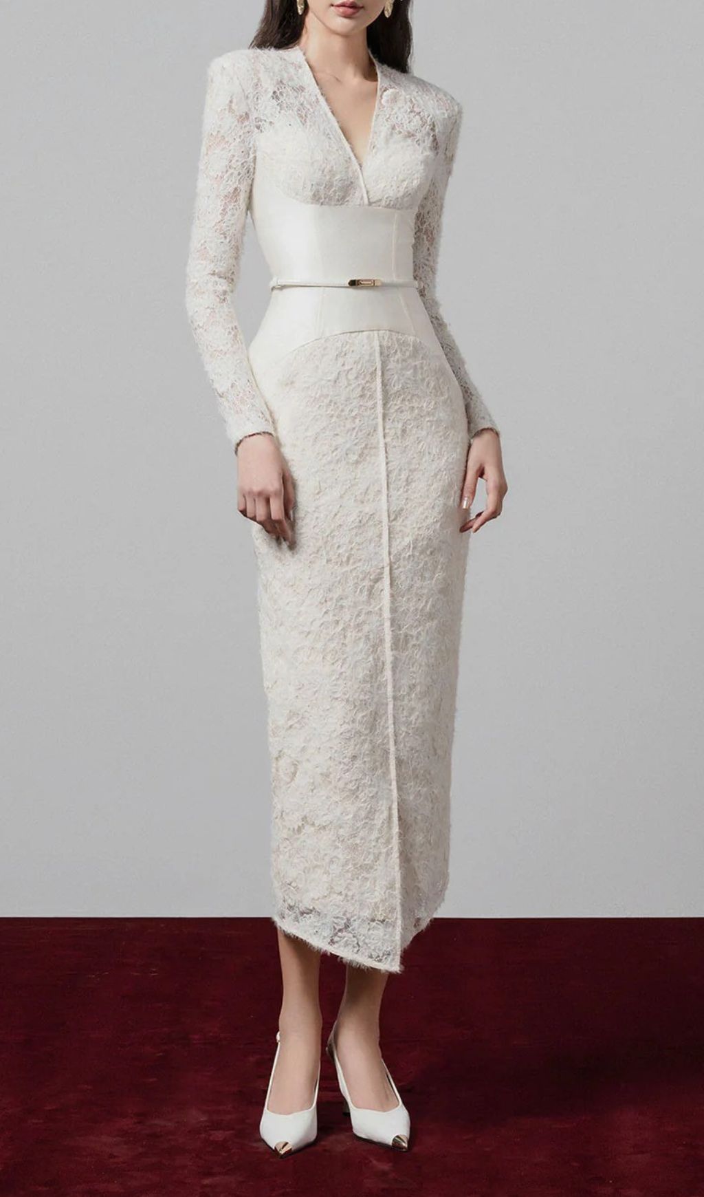 Fashionslee Women Gaia Sheath V-Neck Lace Midi Dress
