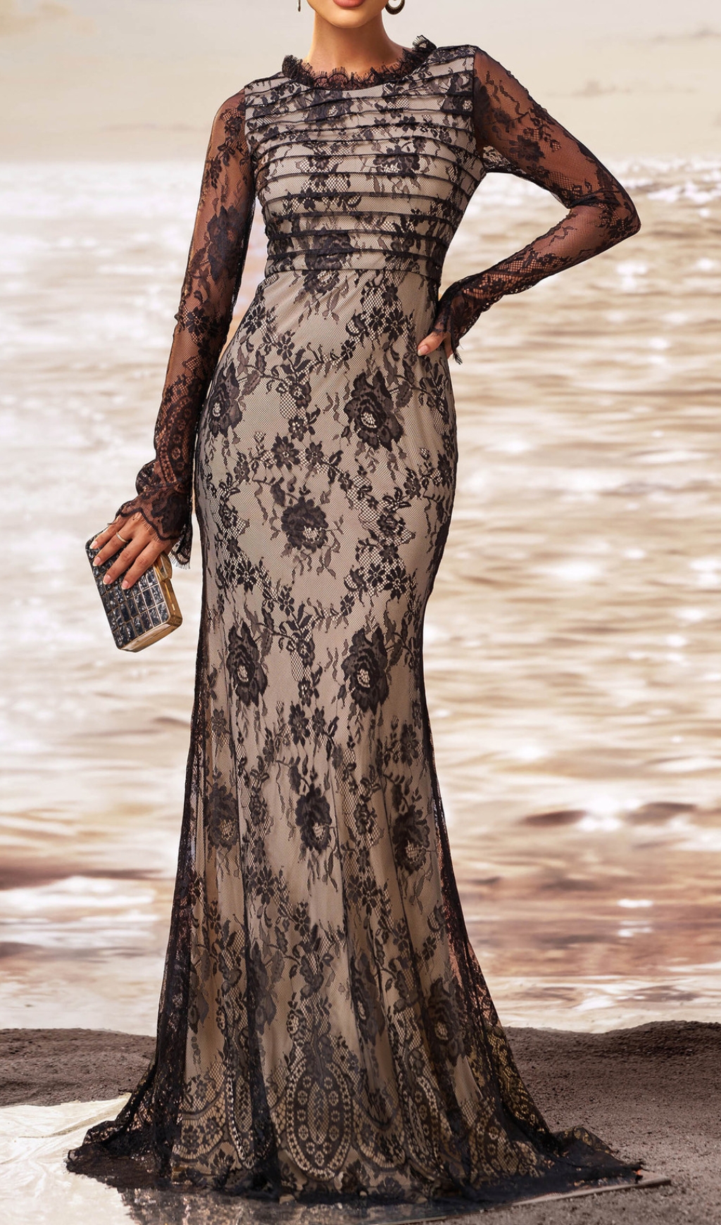 4e3838aa8ffa2b107db4086ee158030e.jpg Fashionslee Women Chakra Black Lace Flower Maxi Dress