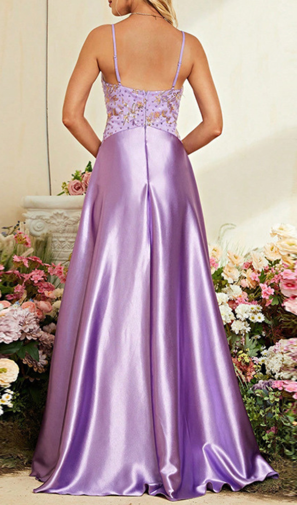 Fashionslee Women Dierk Purple V-Neck Sequin Maxi Dress