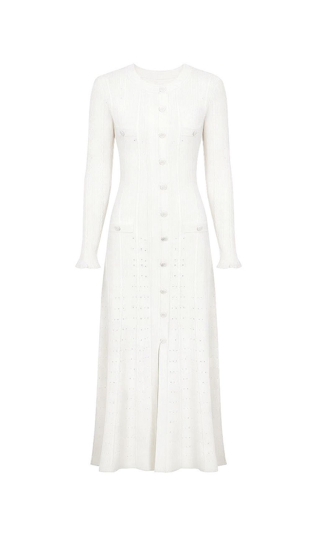 Fashionslee Women Kilenya White Knit Long Sleeve Midi Dress