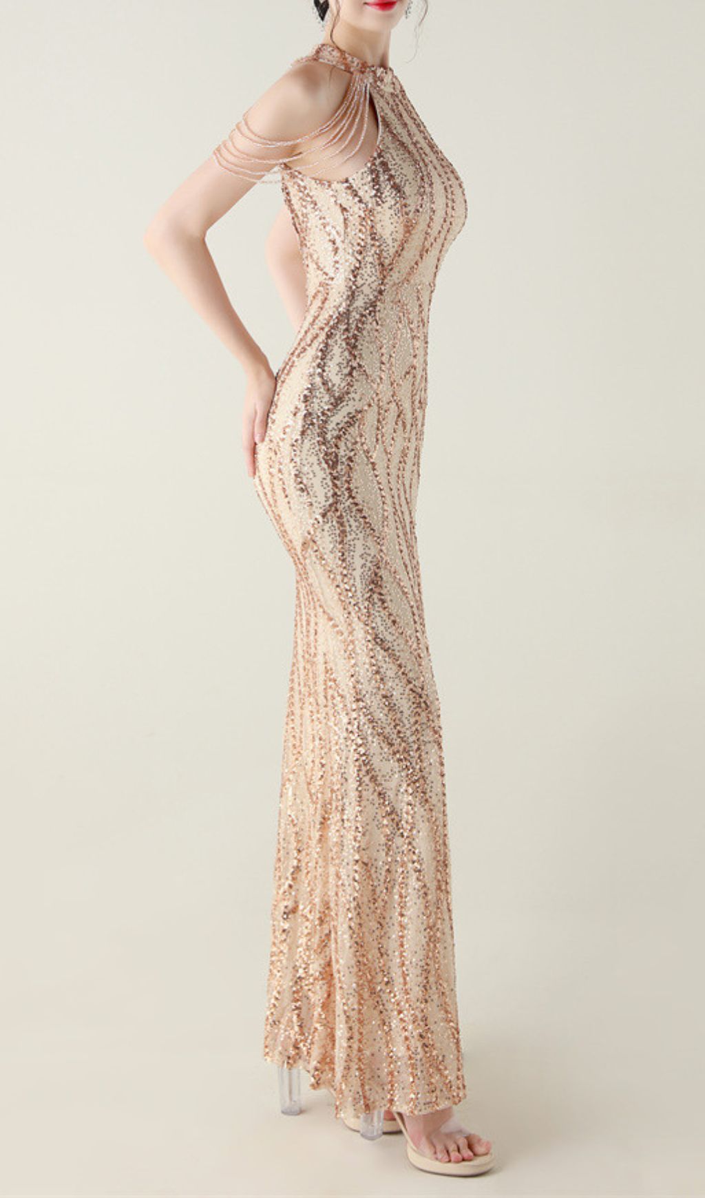 VIRAL HALTER SEQUIN MAXI DRESS - OWNCI