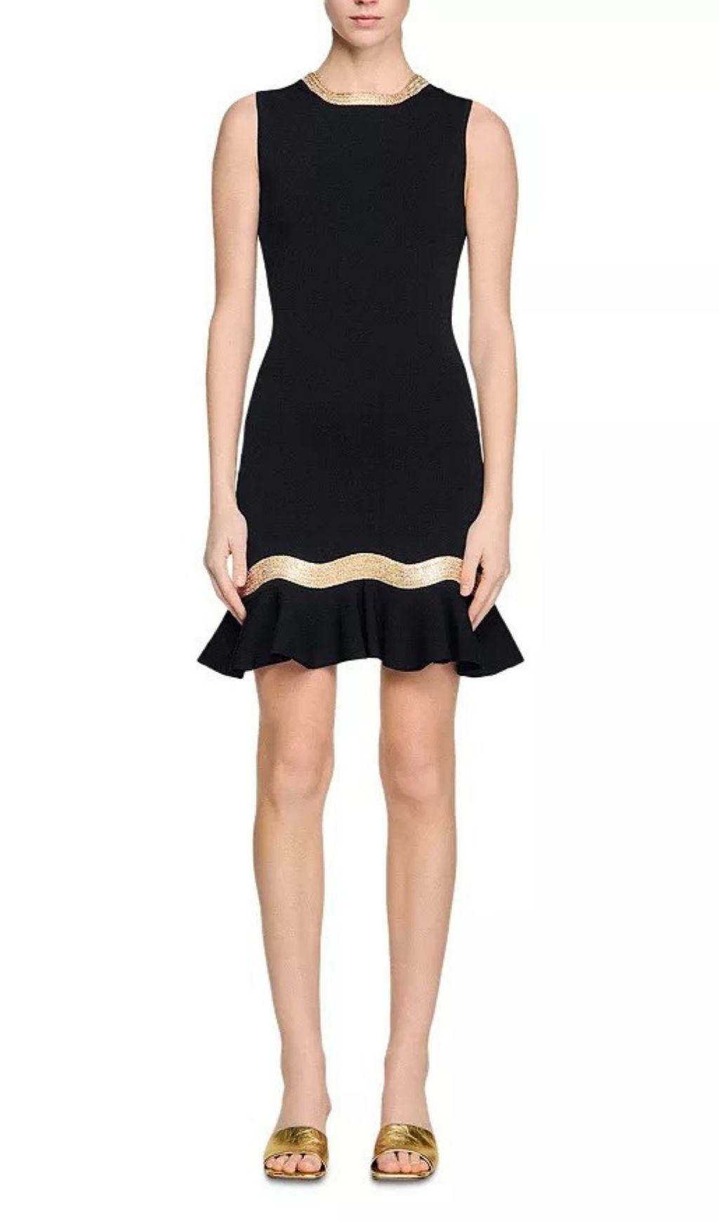 Fashionslee Women Ophira Metal Chain Trim Knit Short Dress