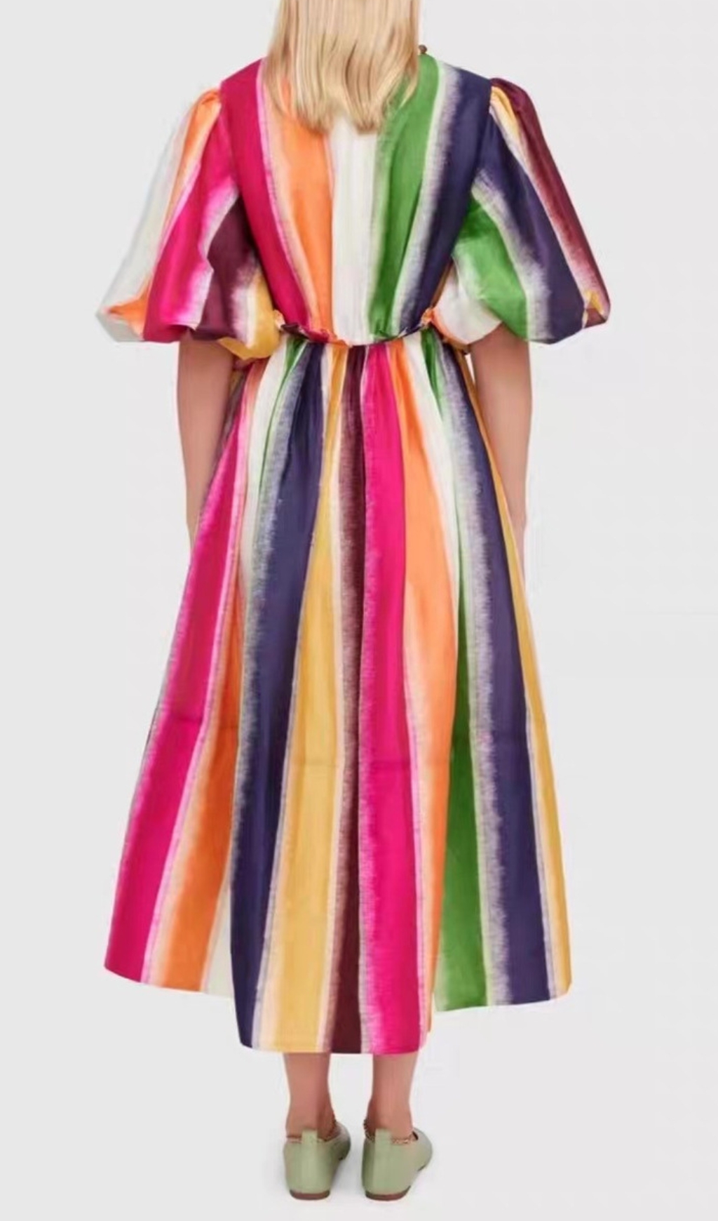 Fashionslee Women Erix Colorful Puff-Sleeve Midi Dress