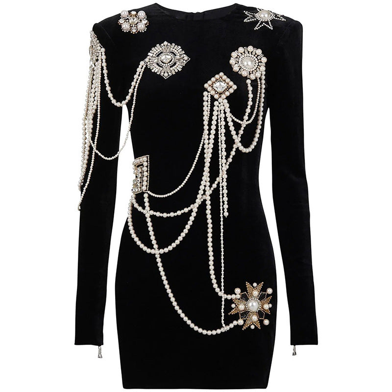 Fashionslee Women Audre Pearl Velvet Mini Dress