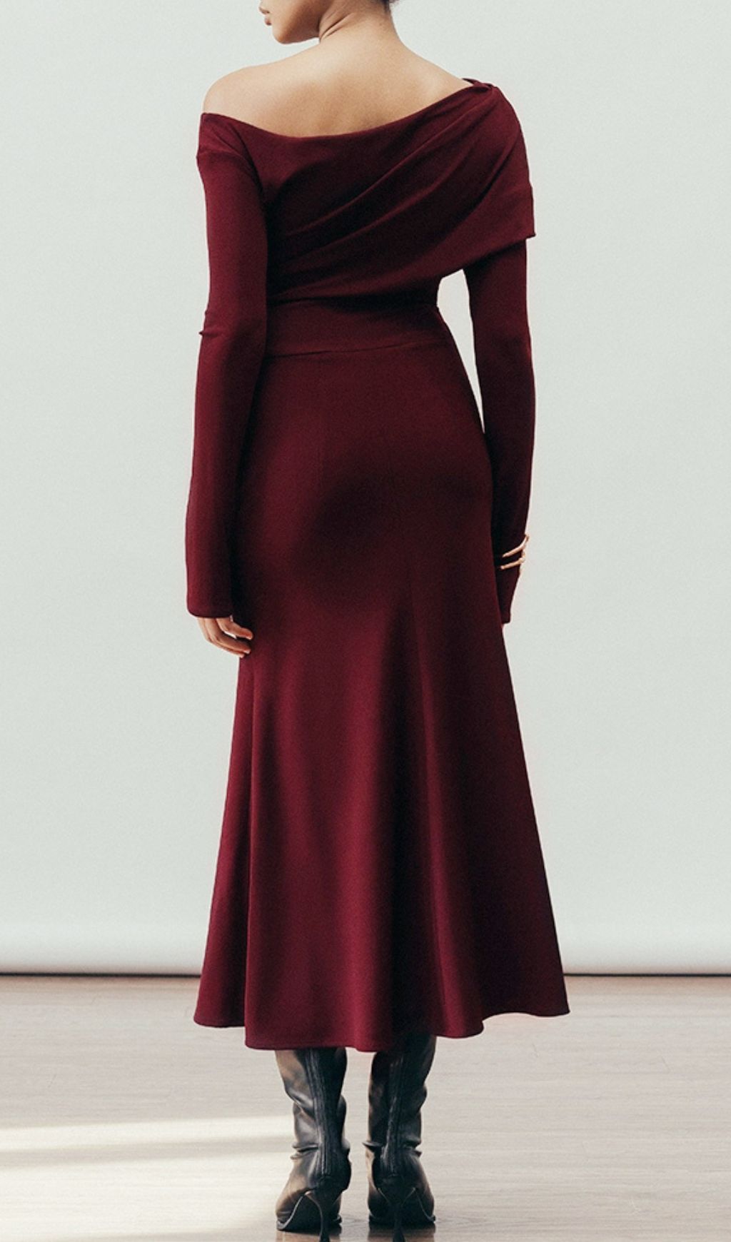 Fashionslee Women Gail Wine Long Sleeve Midi Dress