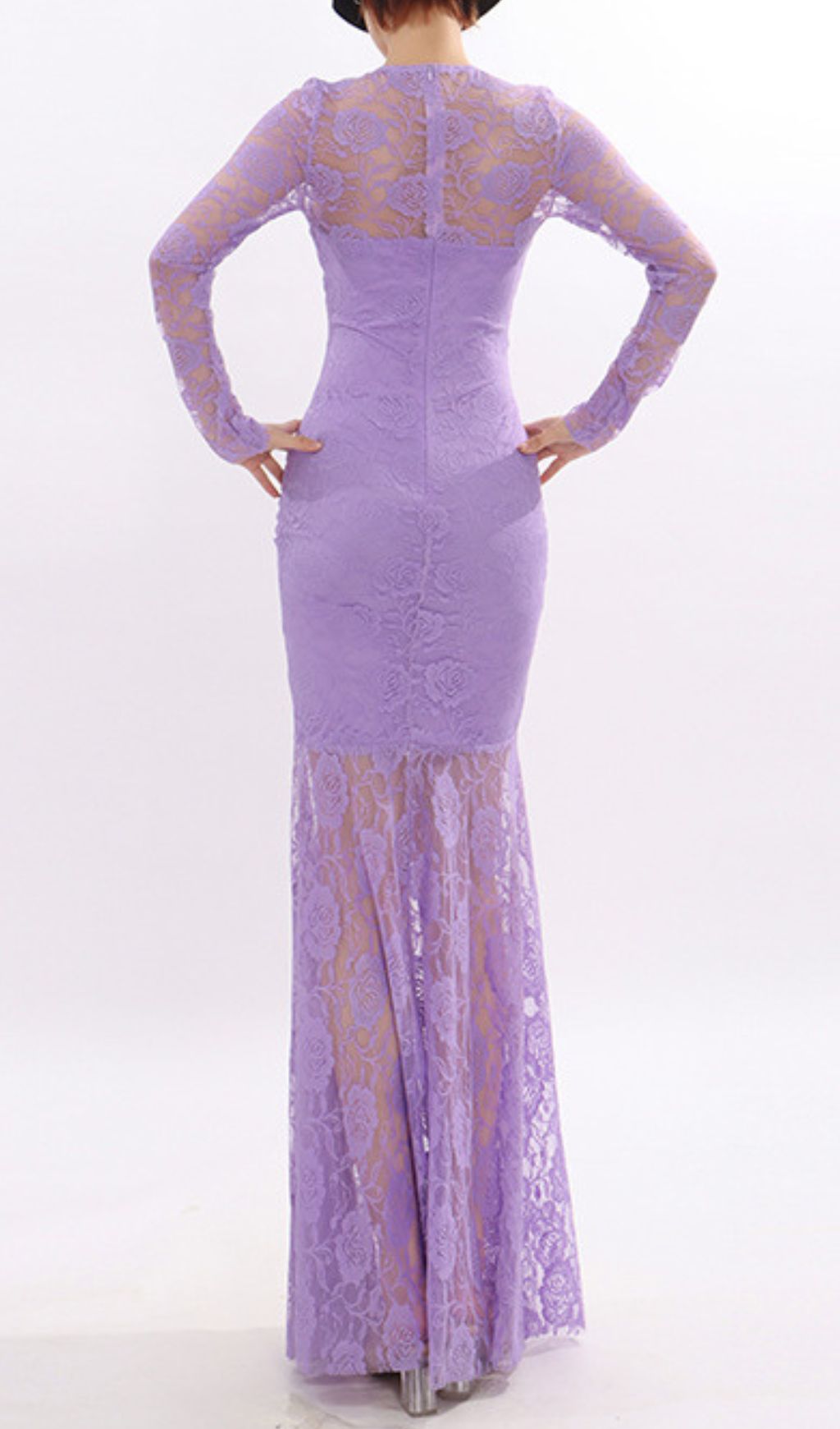 Fashionslee Women Kacey Purple Lace Long Sleeve Maxi Dress