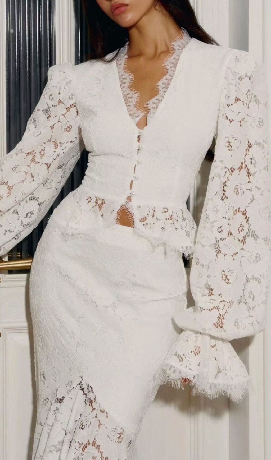 4f0437da8c823b7c9ddac24df7f99952.jpg Fashionslee Women Jennaya White Lace Two-Piece Set