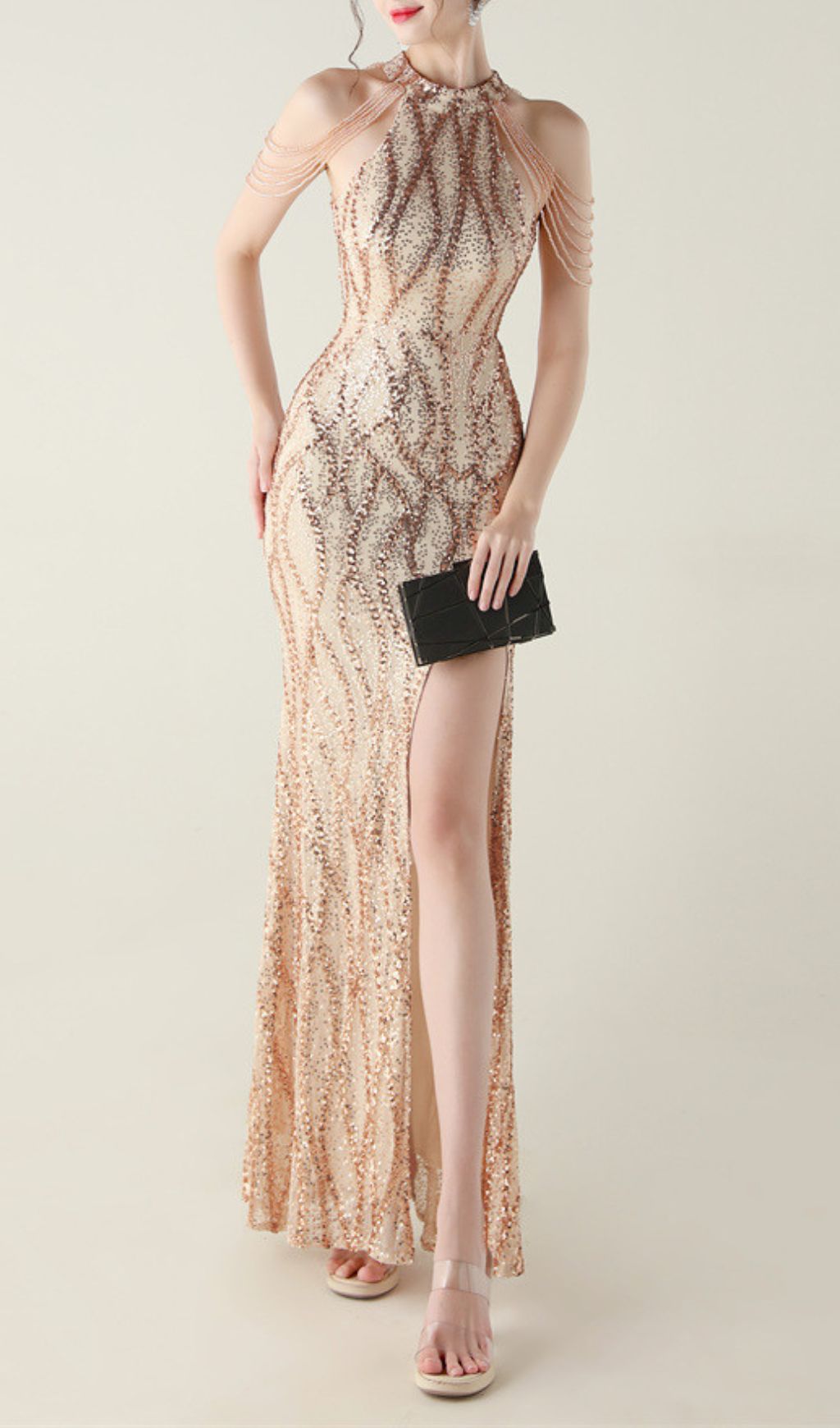 VIRAL HALTER SEQUIN MAXI DRESS - OWNCI