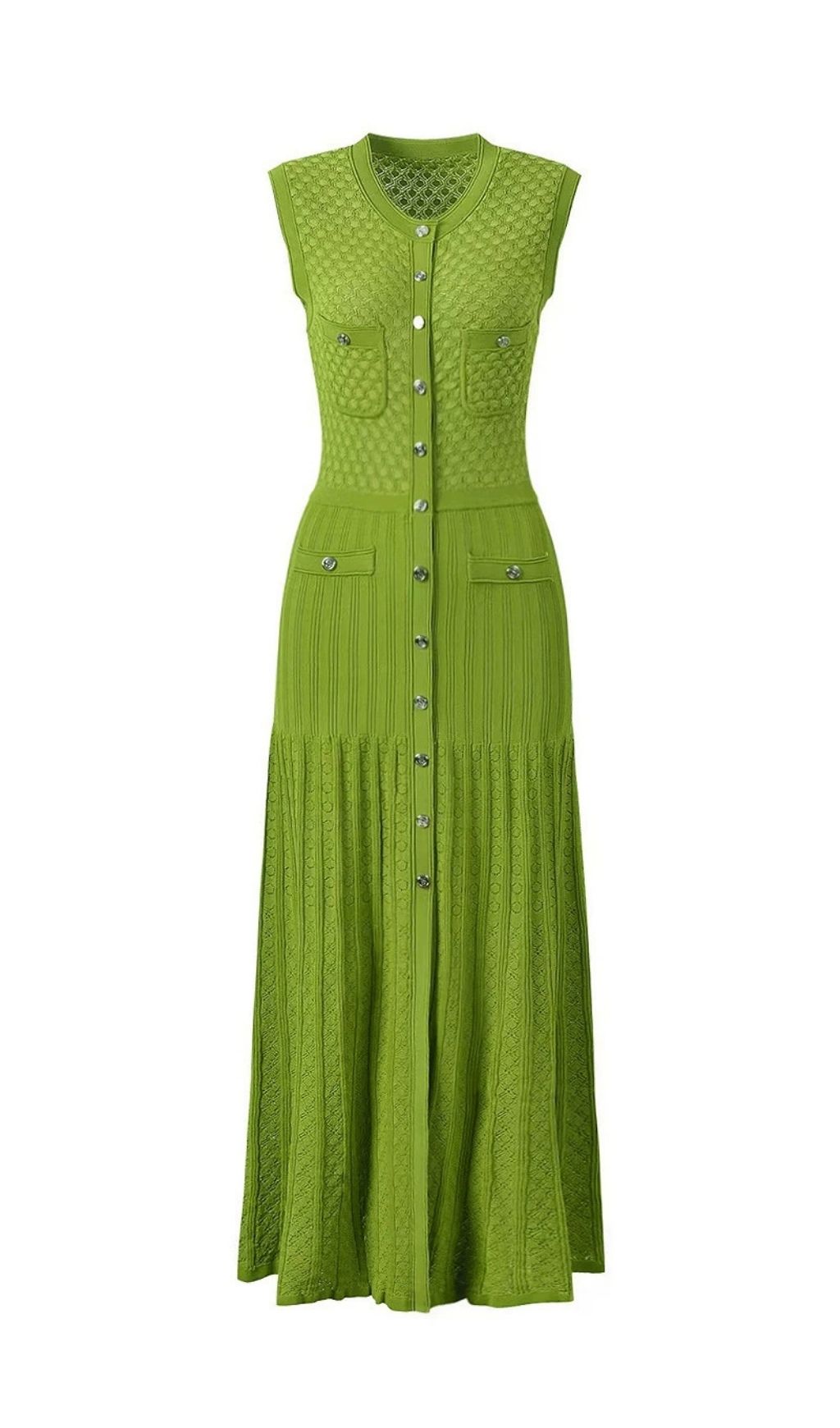 Fashionslee Women Kious Green Sleeveless Knit Midi Dress