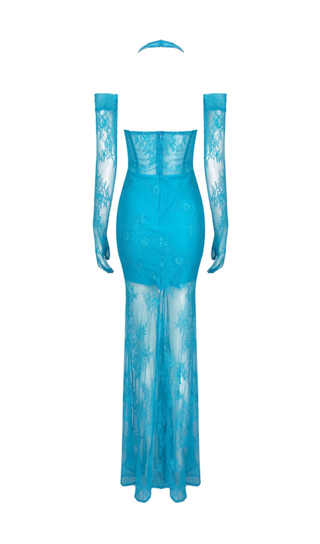 Fashionslee Women Aoife Blue Bustier Floral Lace Gown