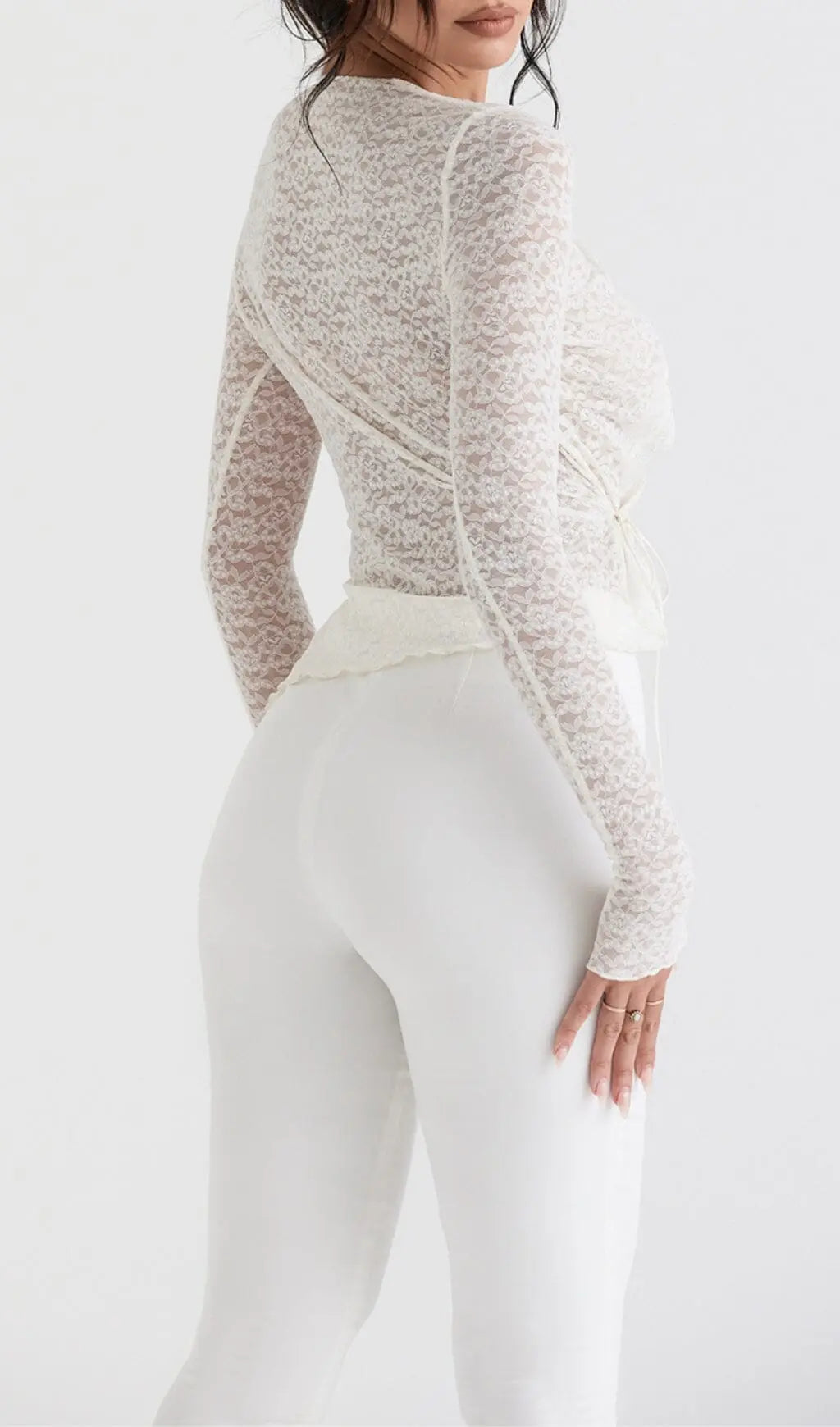 Fashionslee Women Ivory Floral Lace Trim Top
