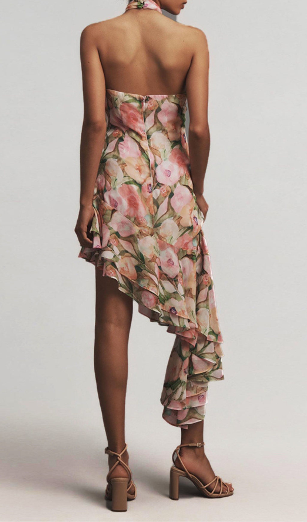 Fashionslee Women Brinsley Halter Floral Ruffle Maxi Dress