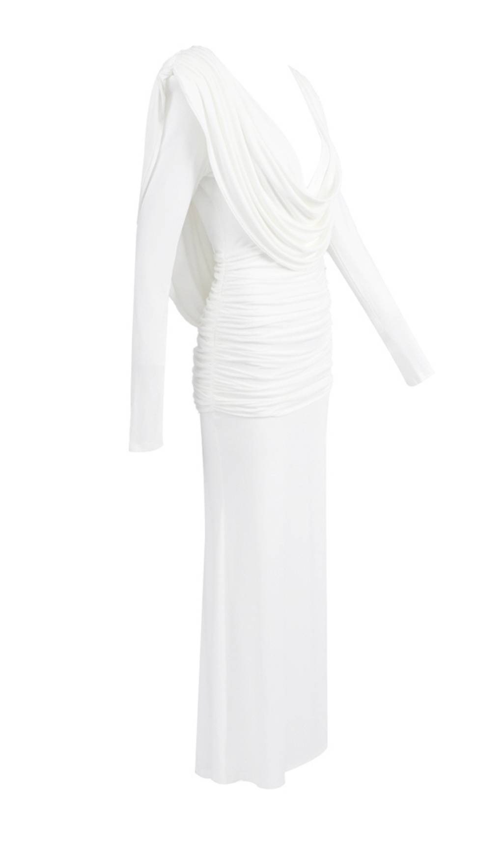 4f7c0651cd7e589fb2c4024bb8f4e41a.jpg Fashionslee Women White Long Sleeve Draped Backless Maxi Dress