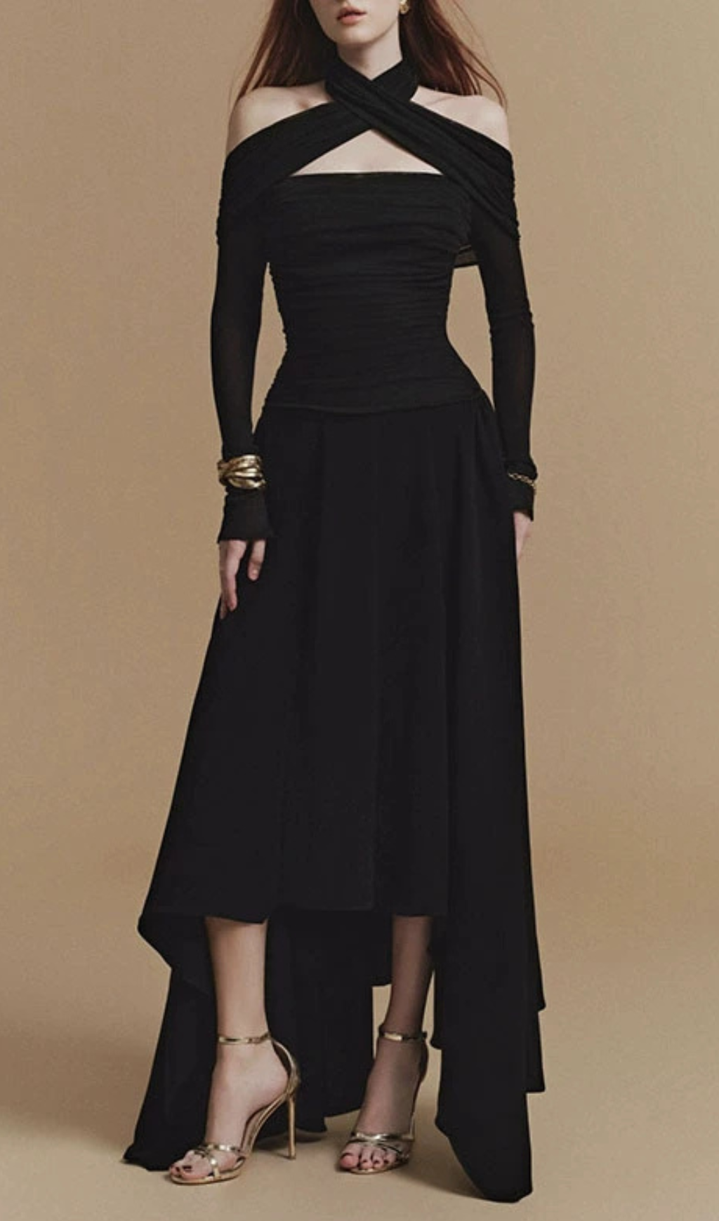 Fashionslee Women Gedalia Black Long Sleeve Maxi Dress