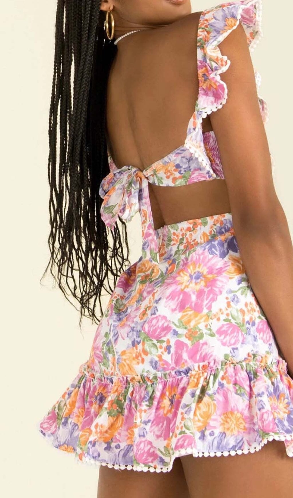 Fashionslee Women Square Neck Floral Ruffled Mini Dress In Pink