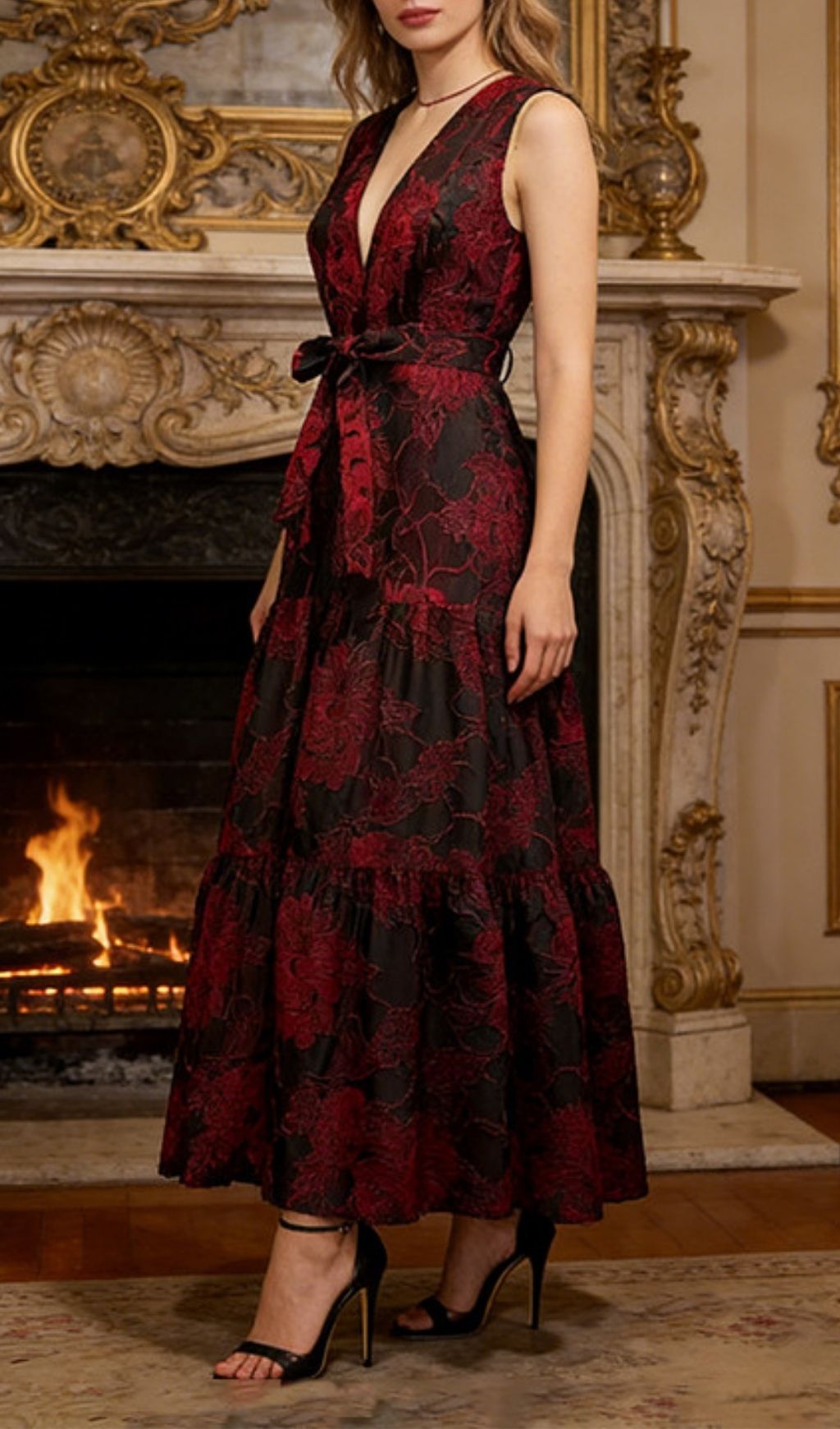 Fashionslee Women Kaniya Sleeveless V-Neck Flower Maxi Dress