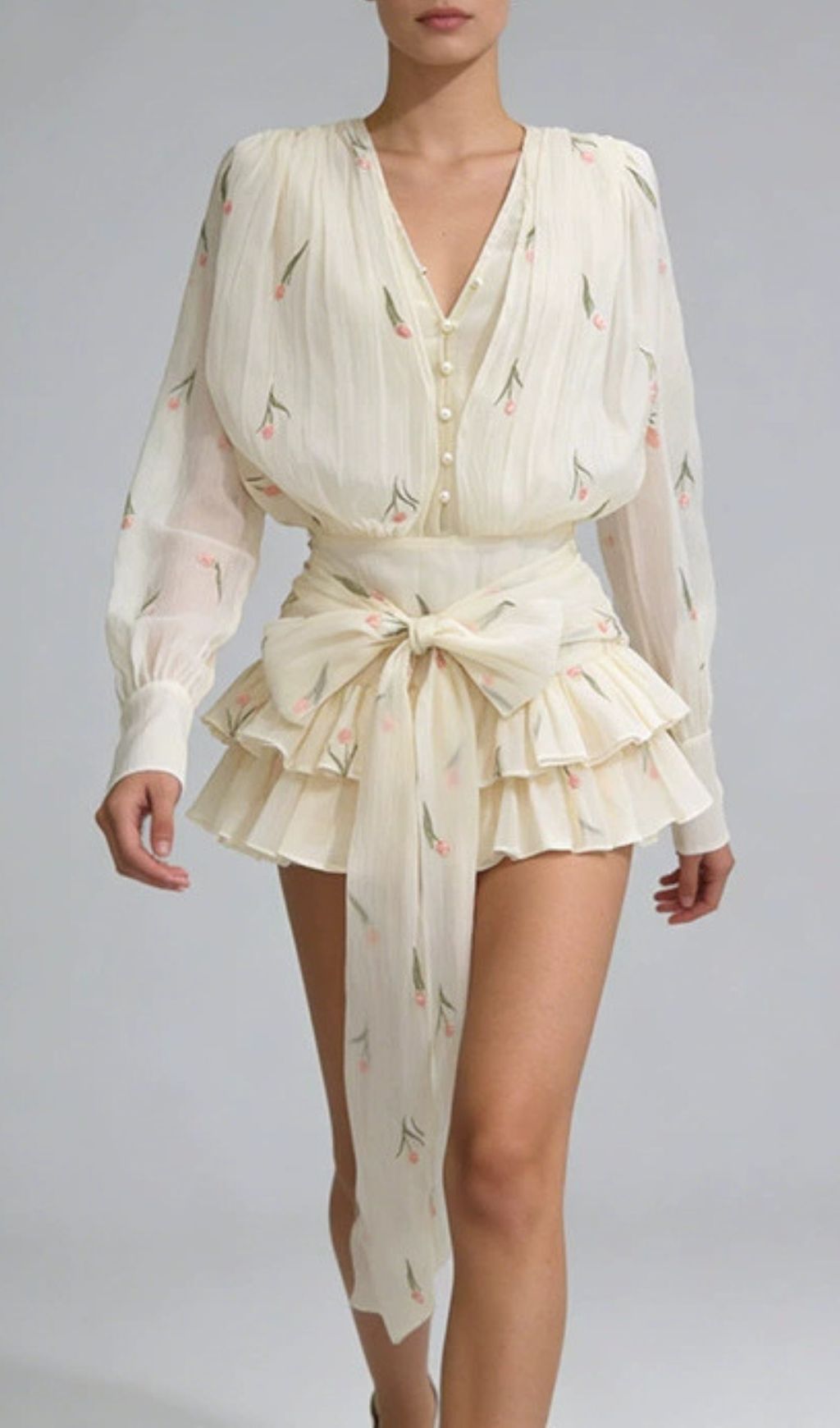 Fashionslee Women Junius Floral Long Sleeve Mini Dress
