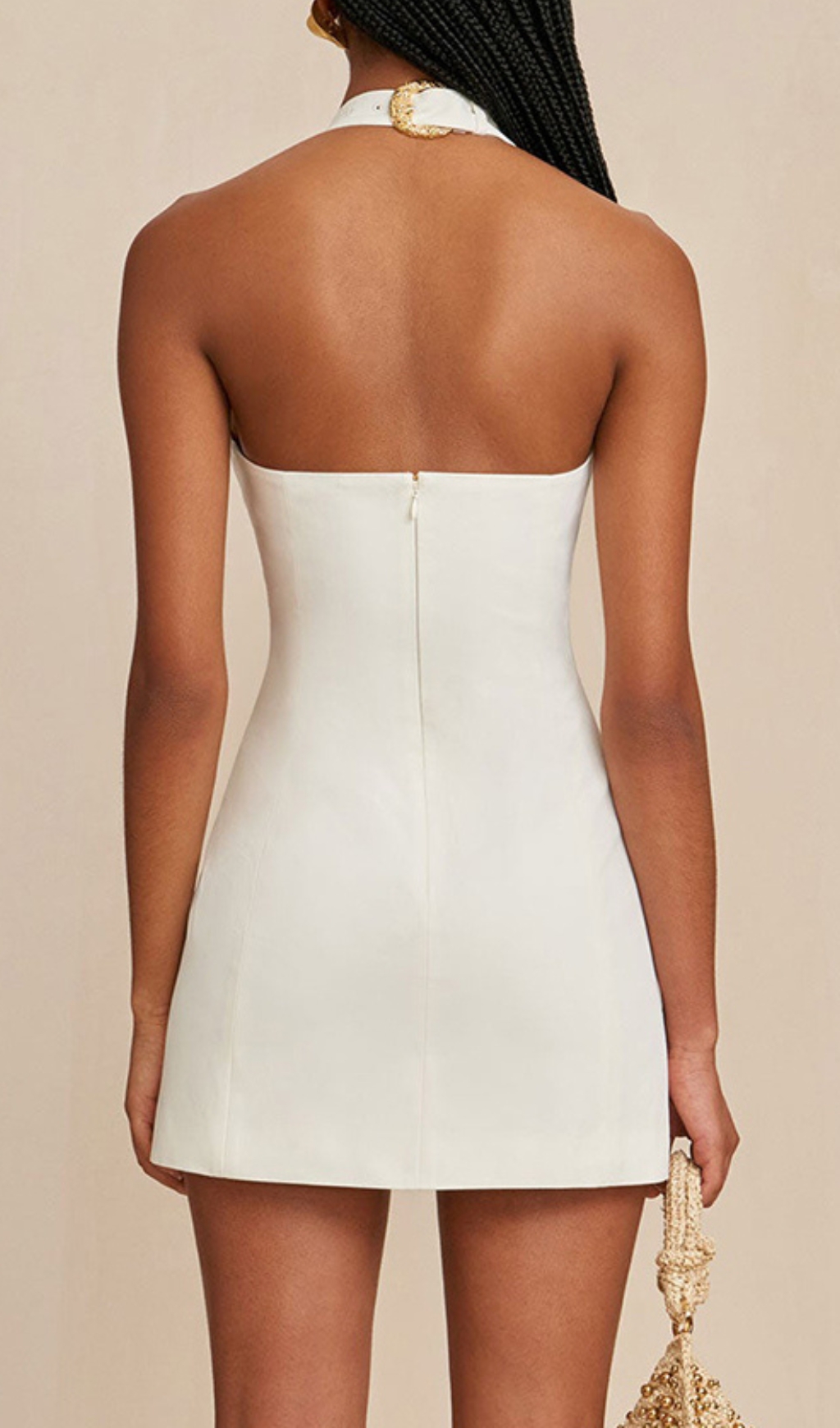 Fashionslee Women Brynly White Halter Belt Mini Dress