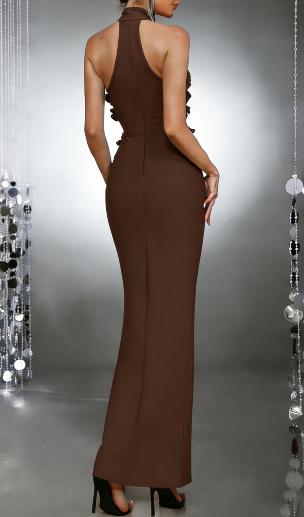 Fashionslee Women Kelsie Brown Flower Bandage Maxi Dress