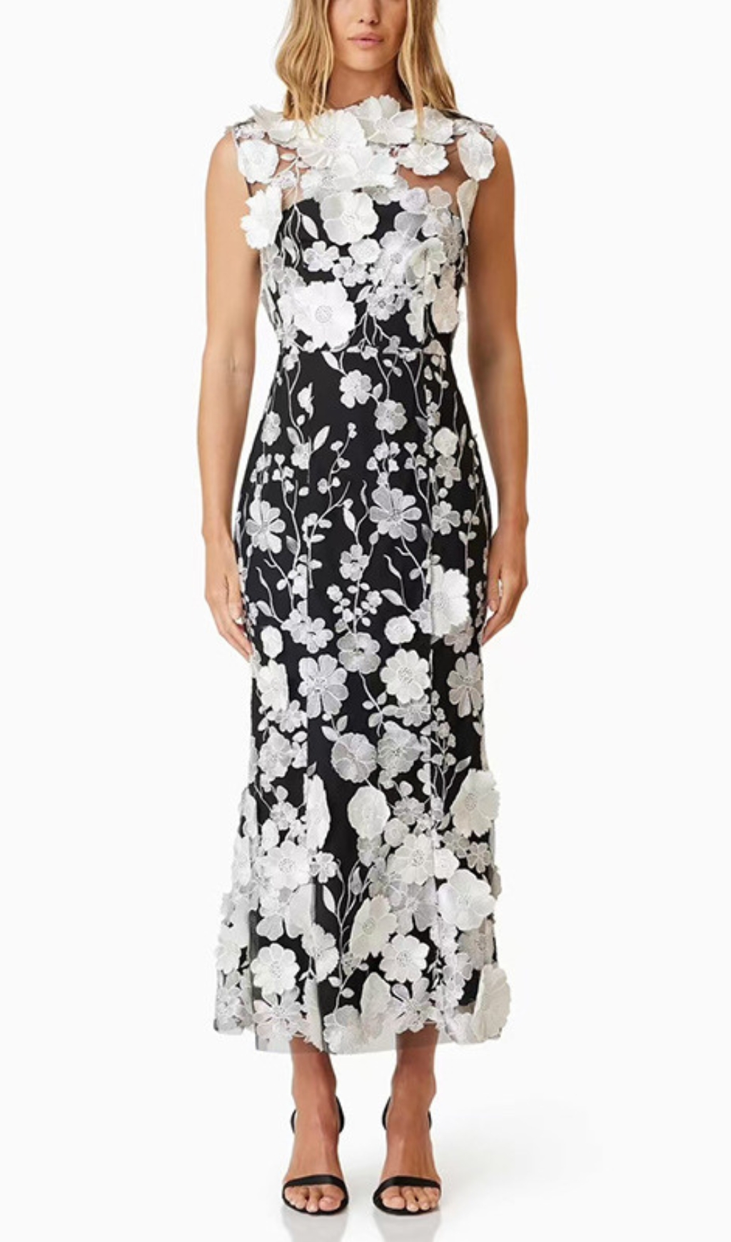 Fashionslee Women Cessair Sleeveless Flower Embroidery Midi Dress