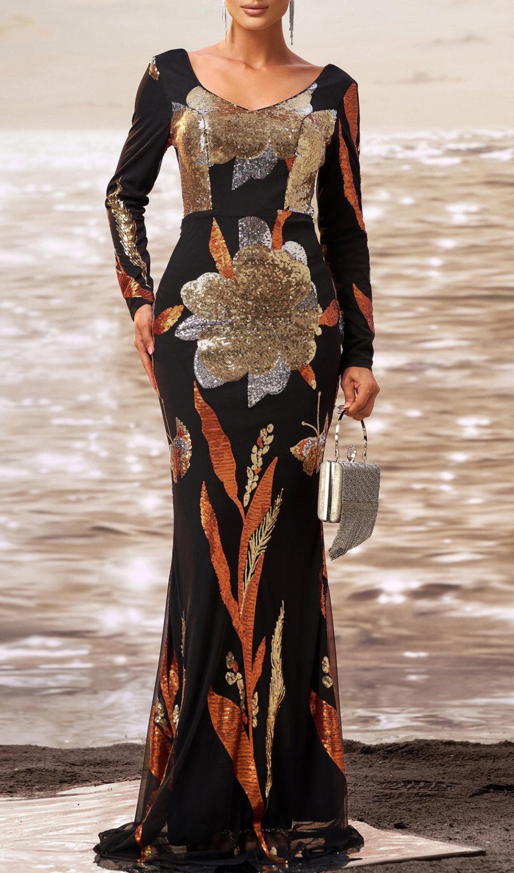 Fashionslee Women Debby Long Sleeve Sequin Maxi Dress