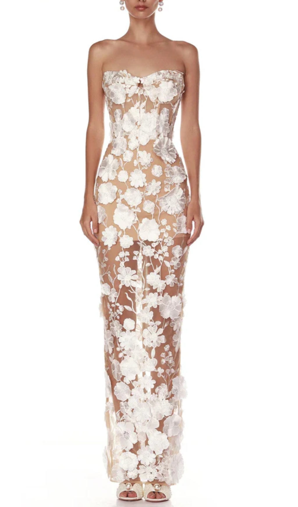 50550090a6fe48f1f3f08e3e3810c880.jpg Fashionslee Women Decla White Strapless Flower Maxi Dress