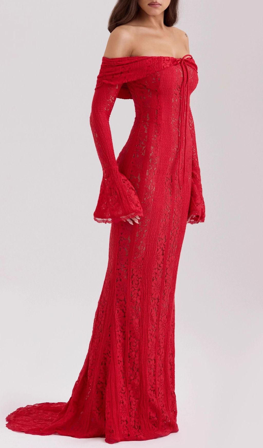 Fashionslee Women Jolene Red Long Sleeve Lace Maxi Dress