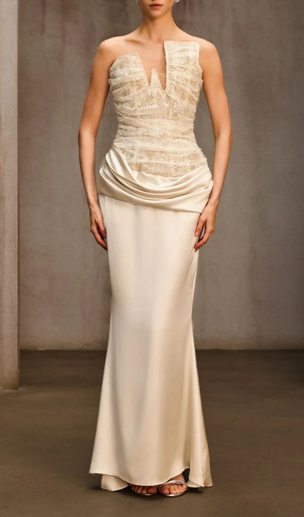 Fashionslee Women Nyrionyx Strapless Lace Draped Maxi Dress