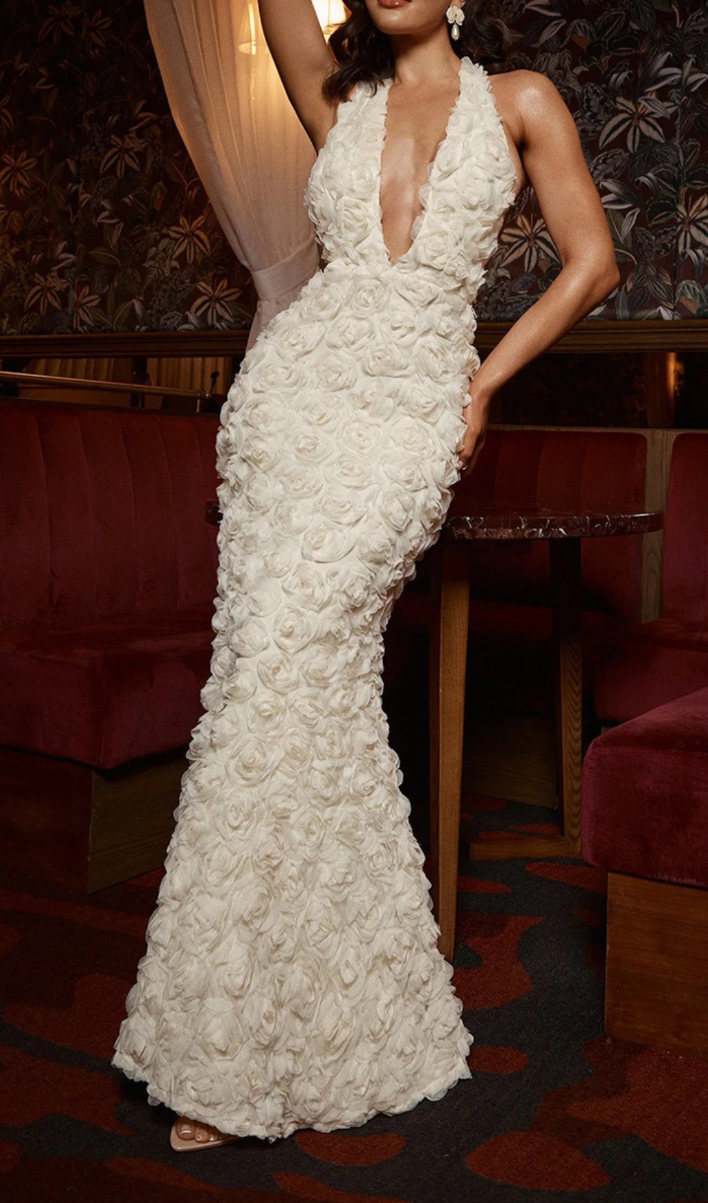 Fashionslee Women Dorika White Halter Flower Gown