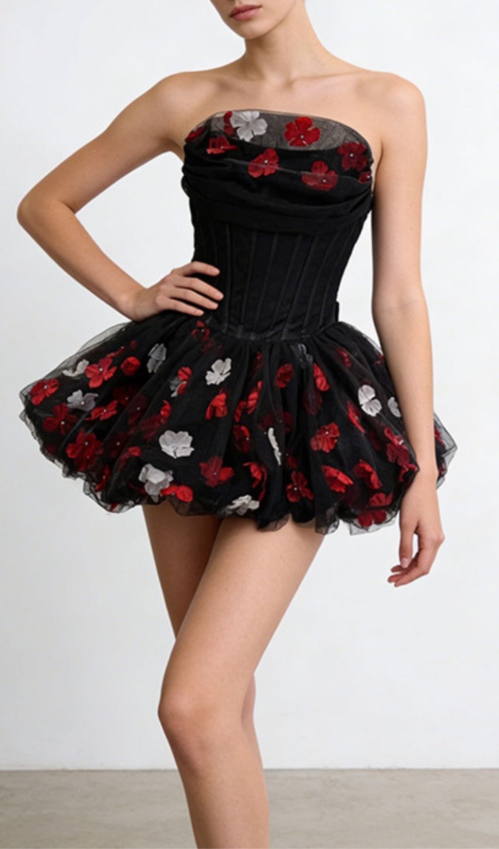 Fashionslee Women Kalani Strapless Corset Flower Mini Dress
