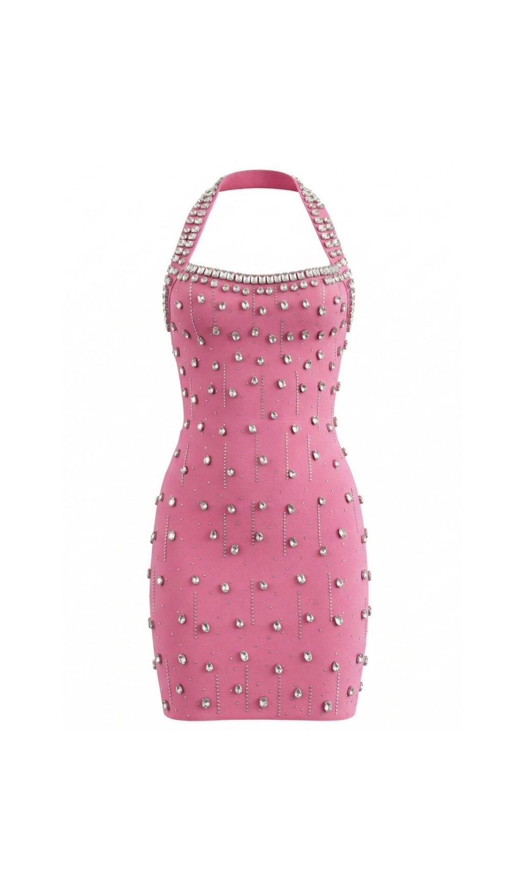 Fashionslee Women Keziah Halter Rhinestone Bandage Mini Dress