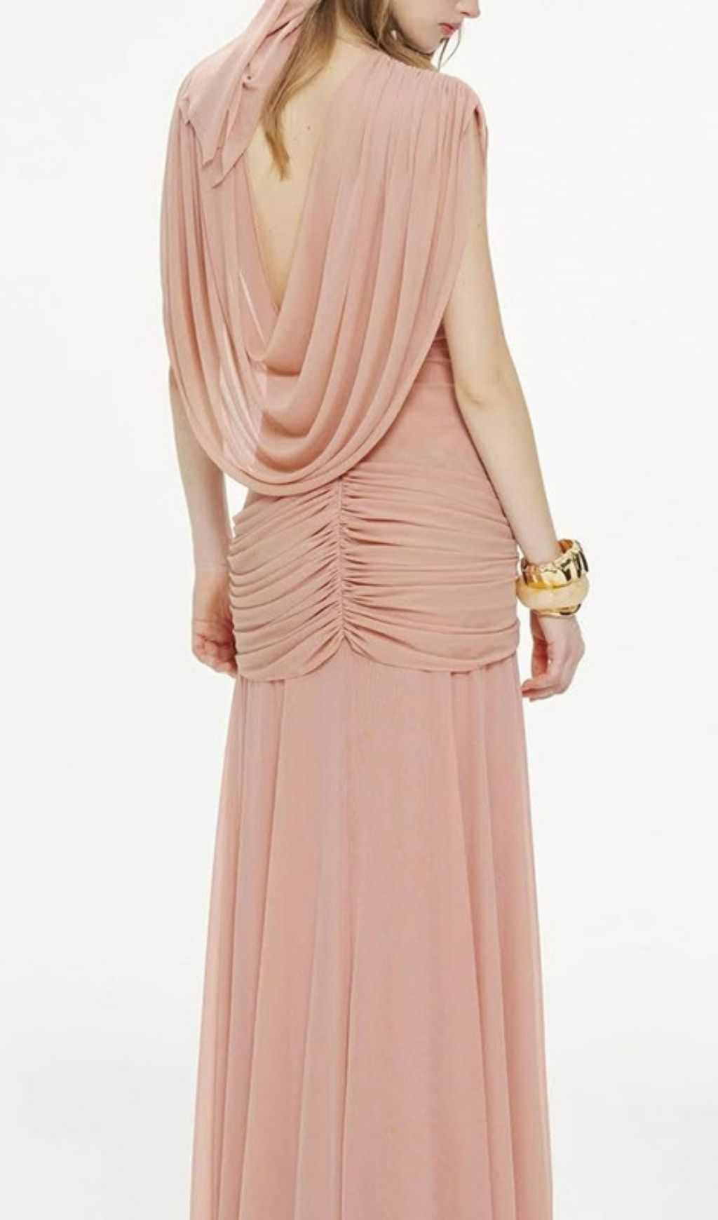 Fashionslee Women Kenia Pink V-Neck Ruched Maxi Dress