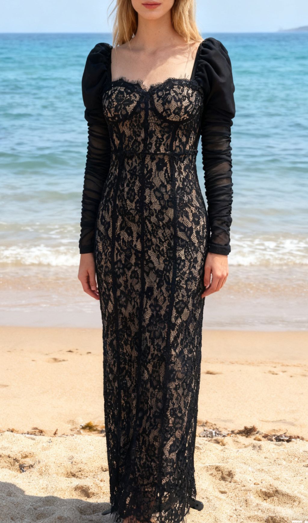 Fashionslee Women Jordane Black Long Sleeve Lace Maxi Dress