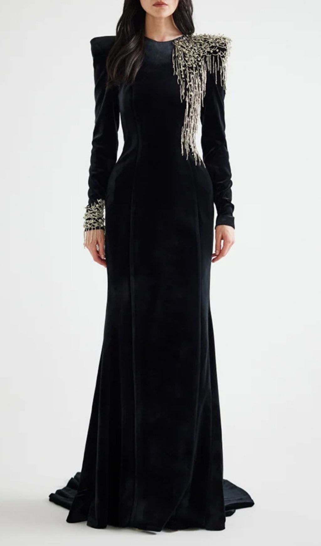 Fashionslee Women Jovia Black Long Sleeve Beaded Maxi Dress