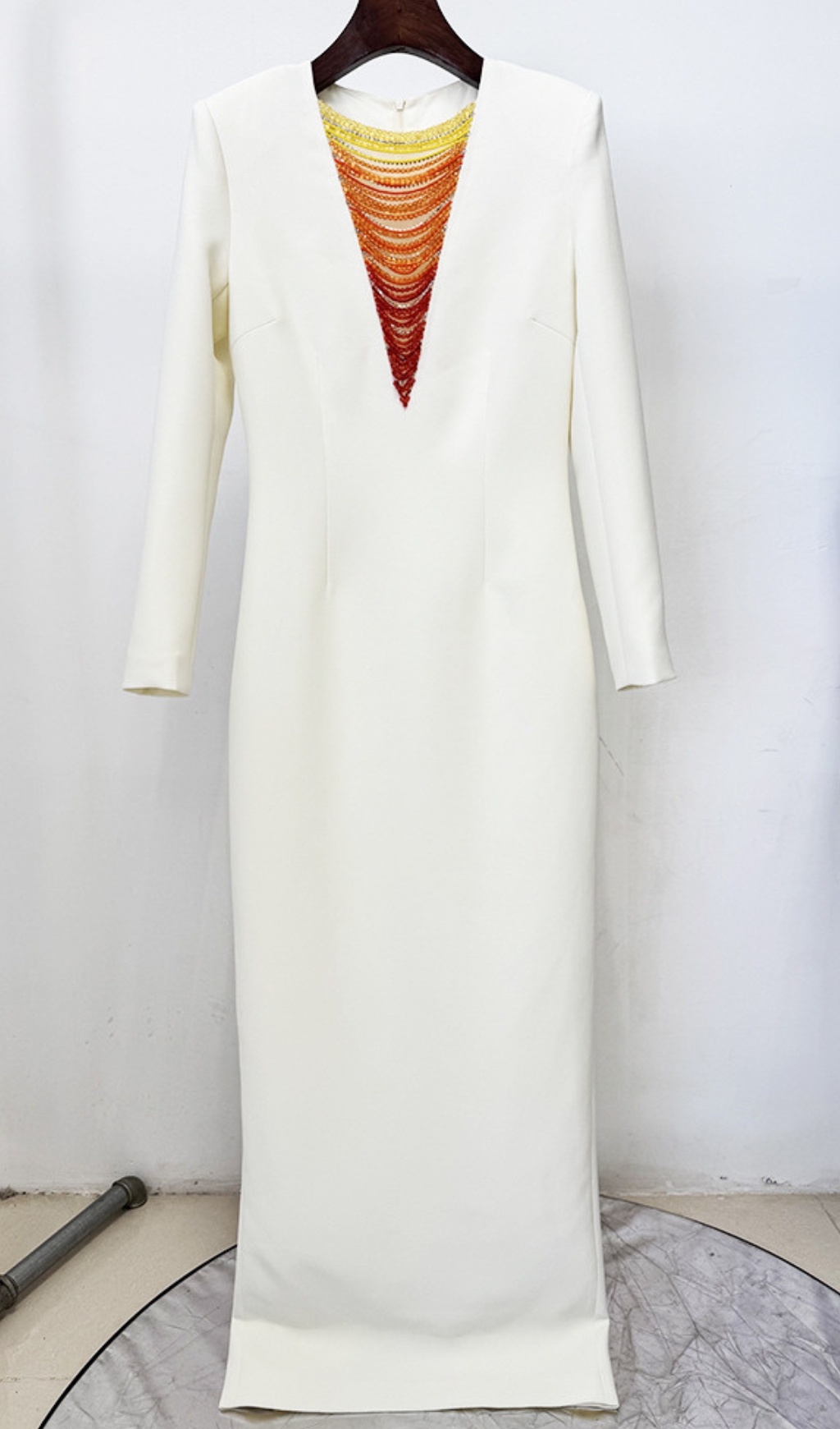 Fashionslee Women Eusebia Ivory Beaded Long Sleeve Maxi Dress