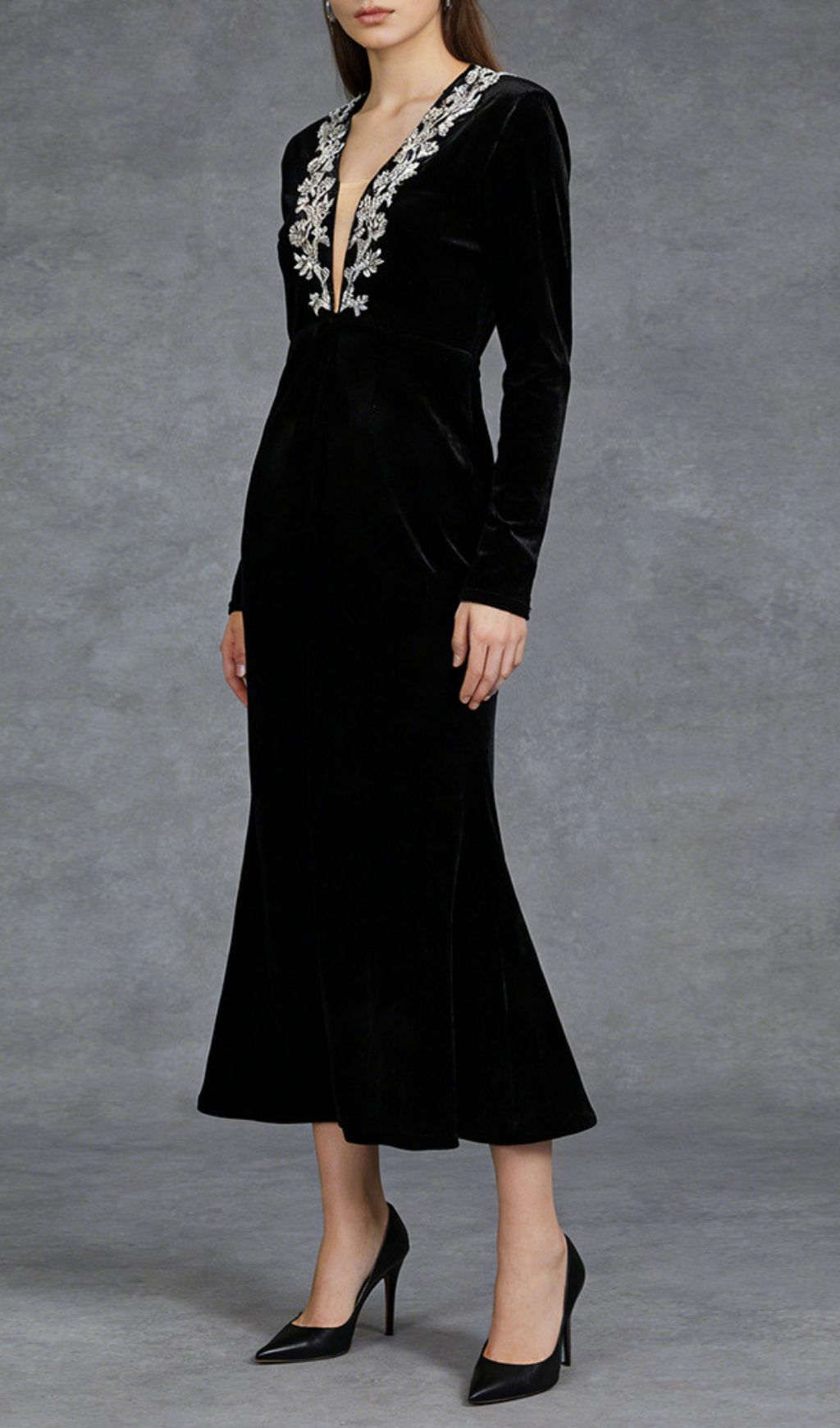 Fashionslee Women Kabira Black Diamante Long Sleeve Midi Dress
