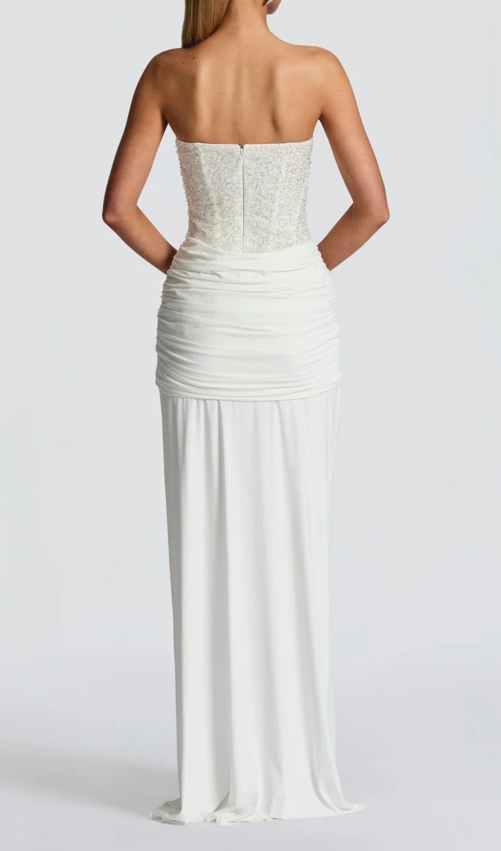 Fashionslee Women Kairi White Strapless Sequin Corset Maxi Dress