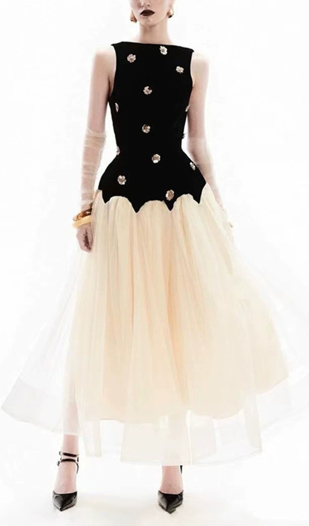 51a1b9891a58b253f11a6c7955fcd269.jpg Fashionslee Women Eula Flower Embellished Mesh Maxi Dress