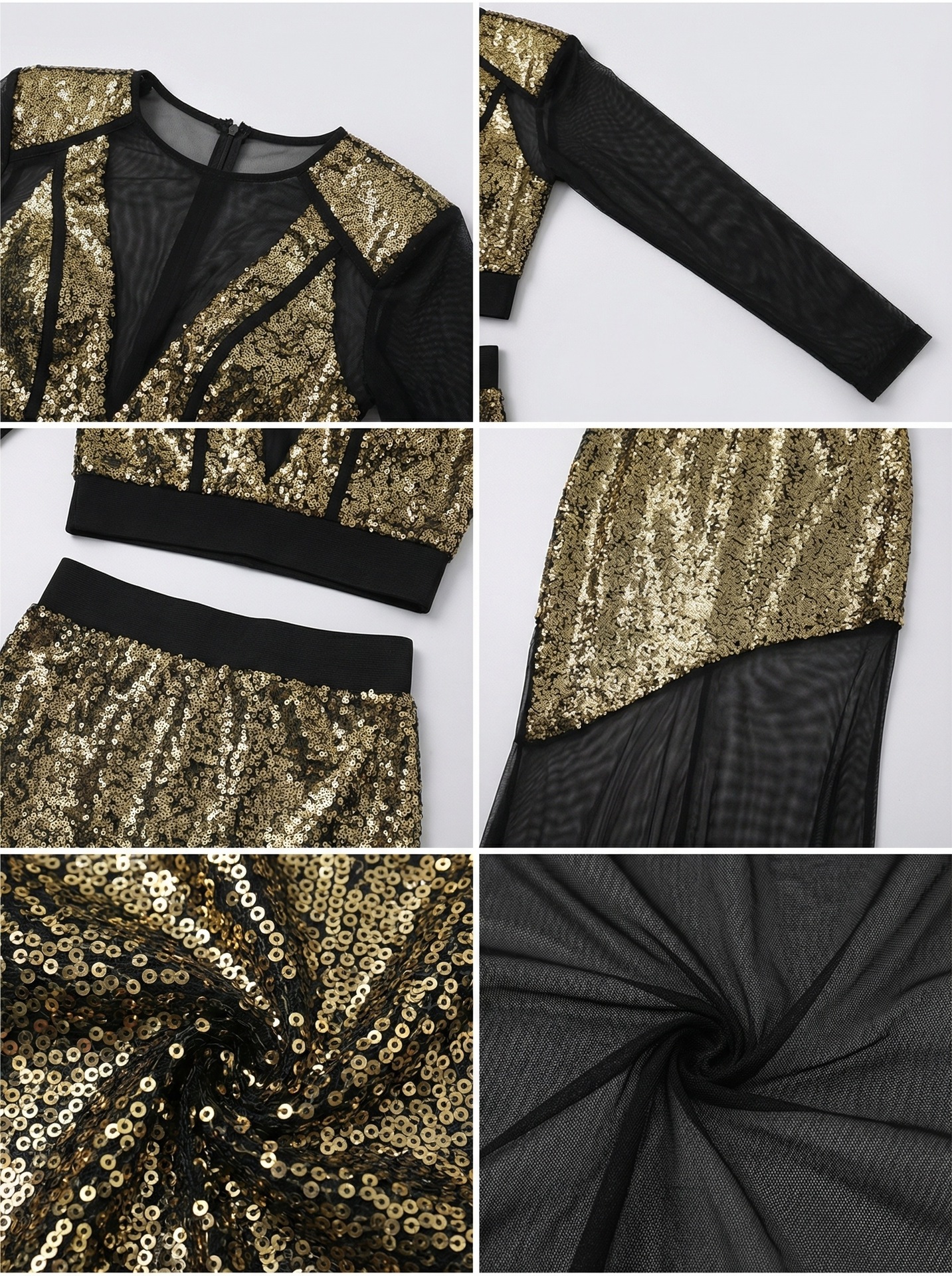 51b546deedb4e47cc16141e901c57954.jpg Fashionslee Women Jaivan Gold Sequin Mesh Two-Piece Set