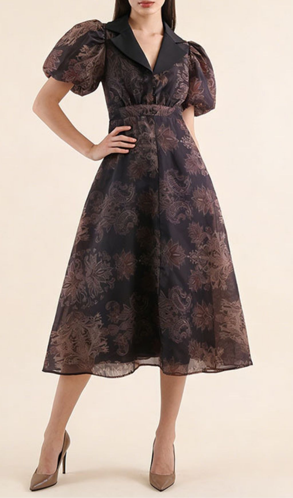 Fashionslee Women Karson Printed Puff-Sleeve Midi Dress