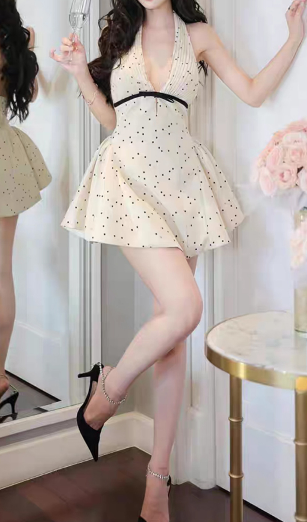 Fashionslee Women Gergana Halter V-Neck Mini Dress