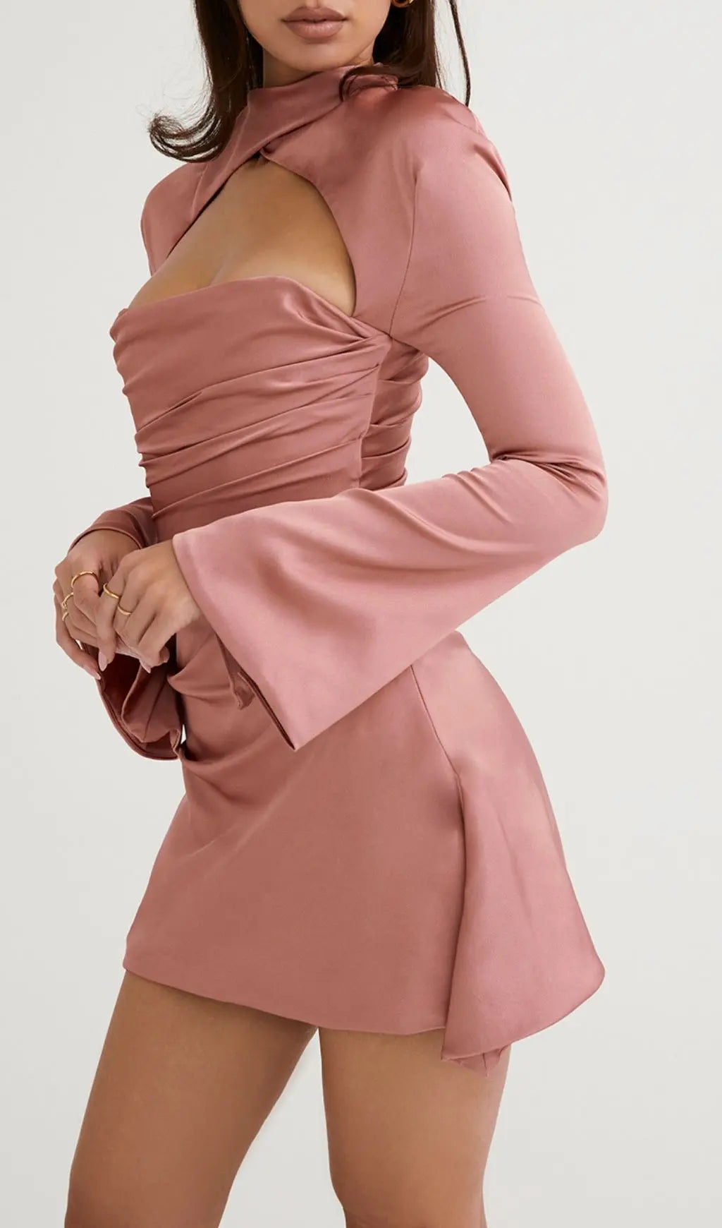 Fashionslee Women Draped Mini Dress In Rose Pink