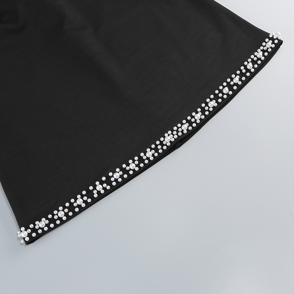 51e47b4f078de6fa0595ec947ae45c2a.jpg Fashionslee Women Chocho Black V-Neck Pearl Mini Dress